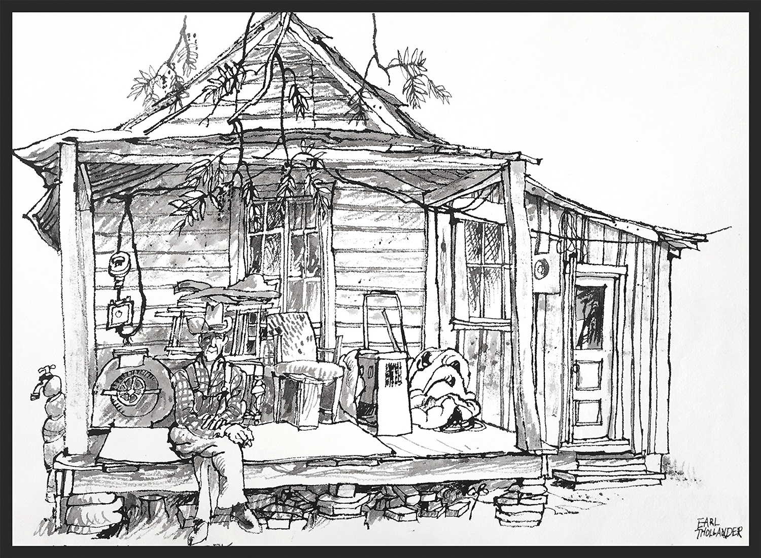 a pen-and-ink drawing by Earl Thollander