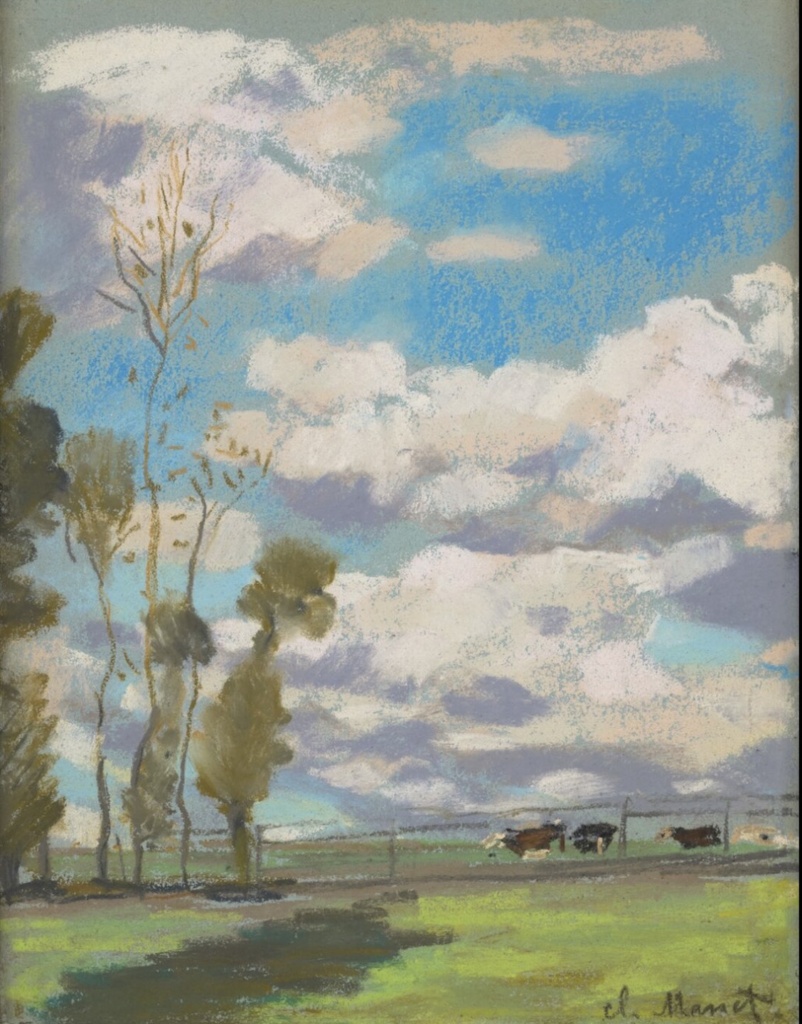 a painting by Claude Monet, Three Cows Grazing, 1868