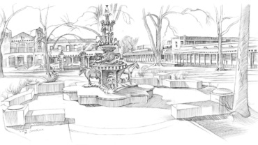 a pen-and-ink drawing of Cathedra Park in Santa fe, 2018