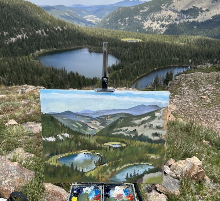 a photo of a plein-air setup above Crater Lakes, Indian Peaks Wilderness, by Jonathan Machen