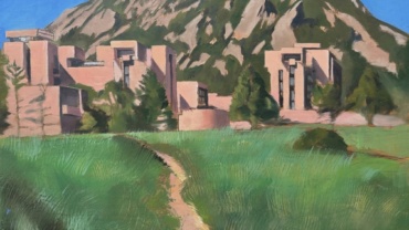 a photo of a pleinair painting of NCAR, Boulder, by Jonathan Machen, 2024