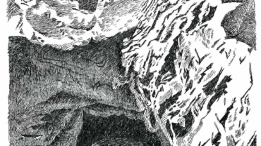 pen-and-ink drawing of cliffs near Narooma, Australia, by Jonathan Machen
