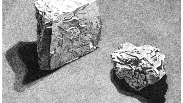 a pen-and-ink drawing of two rocks by Jonathan Machen