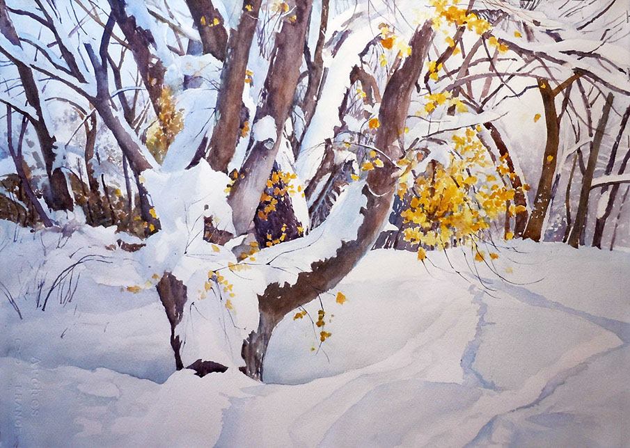 A painting by Gayle Fulwyler Smith: Apple in the Snow